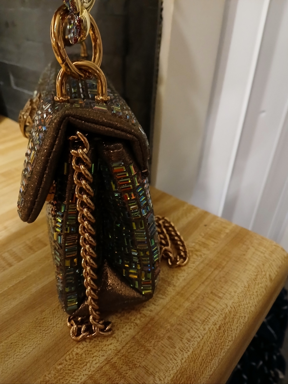 Kurt Geiger NWT Irradescent Rhinestone Kensington W/Gorgeous Handle & Dustbag - Picture 7 of 9